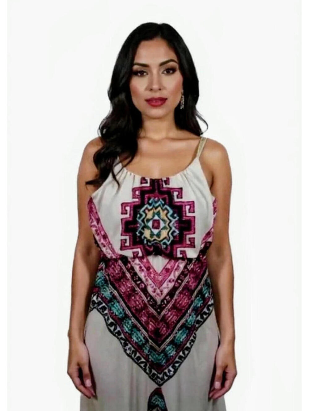 Rare aztec southwest long summer dress adjustable strap ethnic bailey stretchy